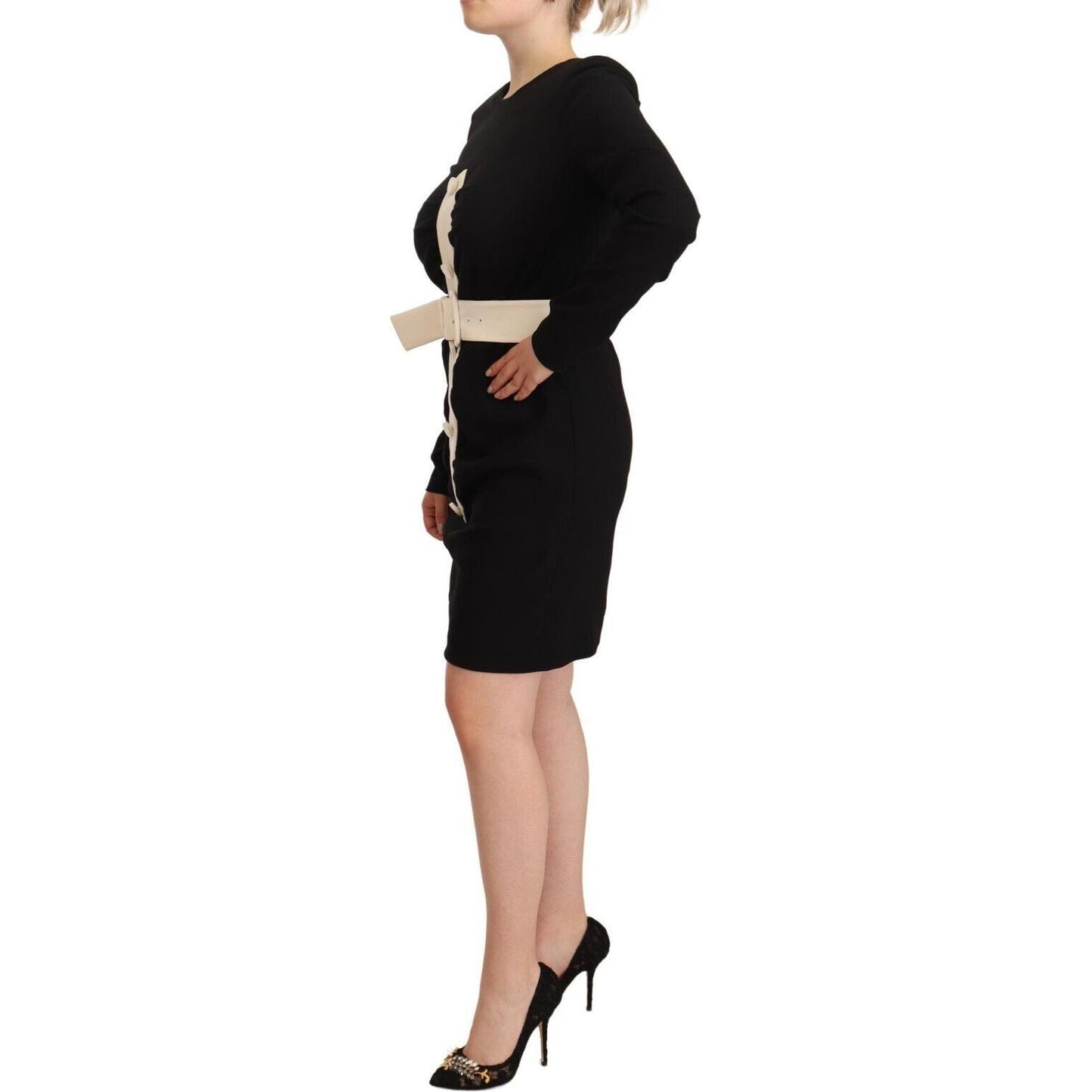 Givenchy Black Wool Long Sleeves Belted Mini Sheath Dress