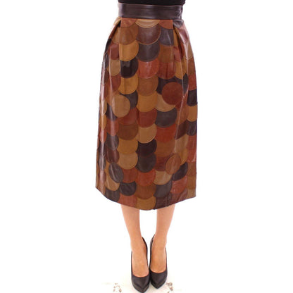 Dolce & Gabbana Brown Patchwork Leather Straight Skirt 1728,67345645728,Brown,Clothing,Dolce & Gabbana,IT40|S,Material: 100% Lambskin Leather,Midi - Skirts - Clothing,New with tags,Skirts - Clothing,Skirts - Women - Clothing,Women,Women - Clothing
