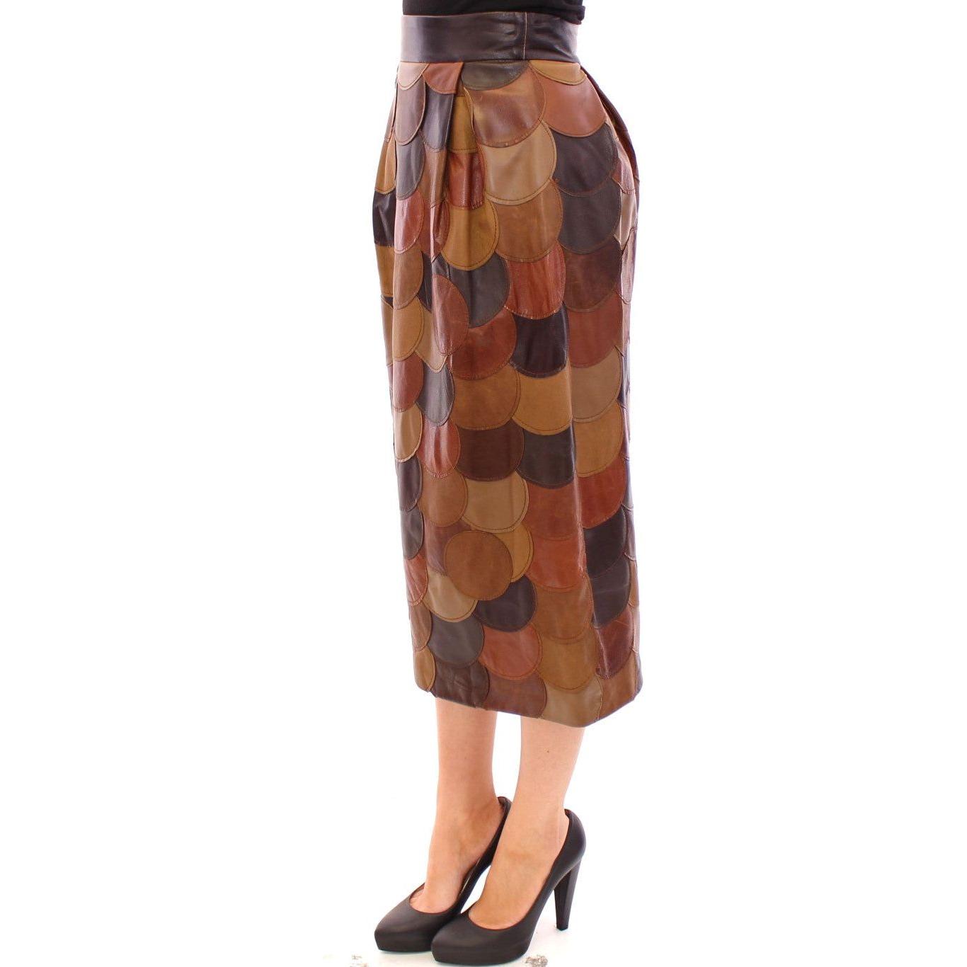 Dolce & Gabbana Brown Patchwork Leather Straight Skirt 1728,67345645728,Brown,Clothing,Dolce & Gabbana,IT40|S,Material: 100% Lambskin Leather,Midi - Skirts - Clothing,New with tags,Skirts - Clothing,Skirts - Women - Clothing,Women,Women - Clothing