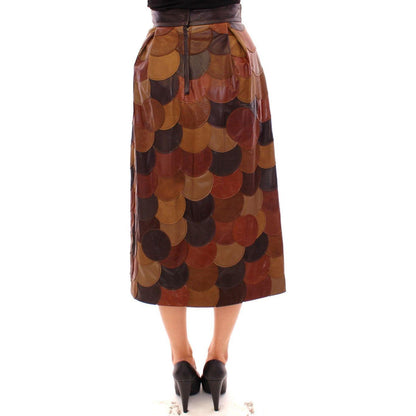 Dolce & Gabbana Brown Patchwork Leather Straight Skirt 1728,67345645728,Brown,Clothing,Dolce & Gabbana,IT40|S,Material: 100% Lambskin Leather,Midi - Skirts - Clothing,New with tags,Skirts - Clothing,Skirts - Women - Clothing,Women,Women - Clothing