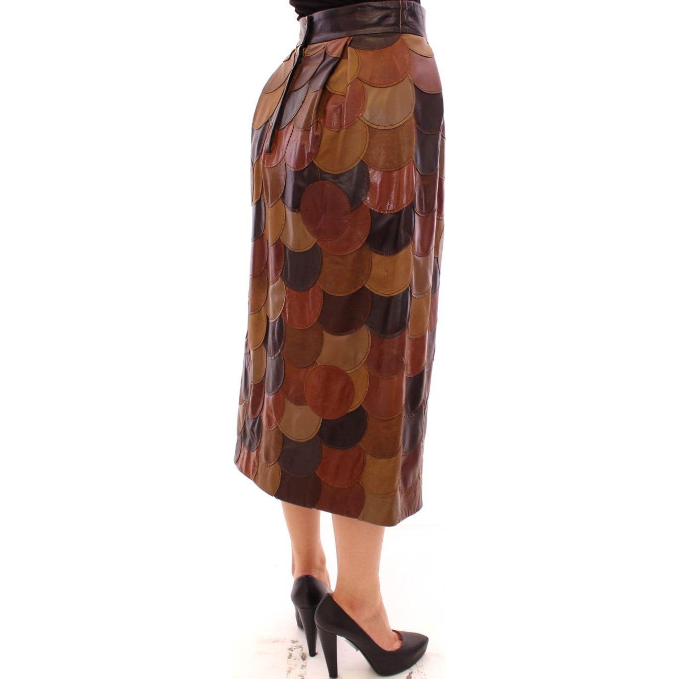 Dolce & Gabbana Brown Patchwork Leather Straight Skirt 1728,67345645728,Brown,Clothing,Dolce & Gabbana,IT40|S,Material: 100% Lambskin Leather,Midi - Skirts - Clothing,New with tags,Skirts - Clothing,Skirts - Women - Clothing,Women,Women - Clothing