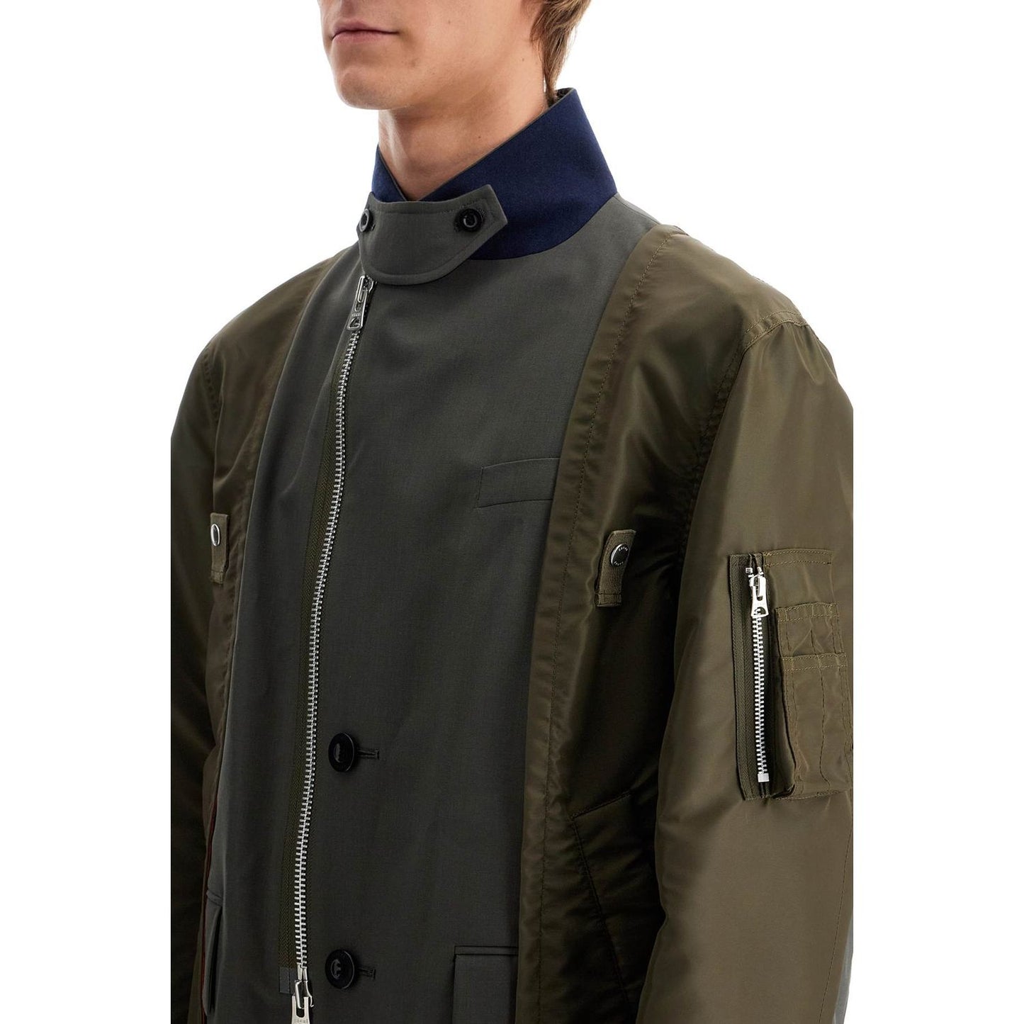 Sacai hybrid nylon and wool blend jacket. Vests Sacai