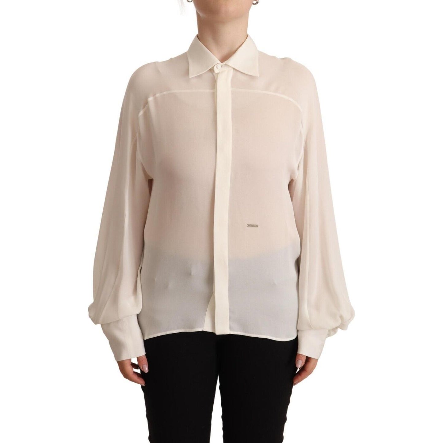 Dsquared² Elegant Off White Silk Long Sleeve Blouse Dsquared²