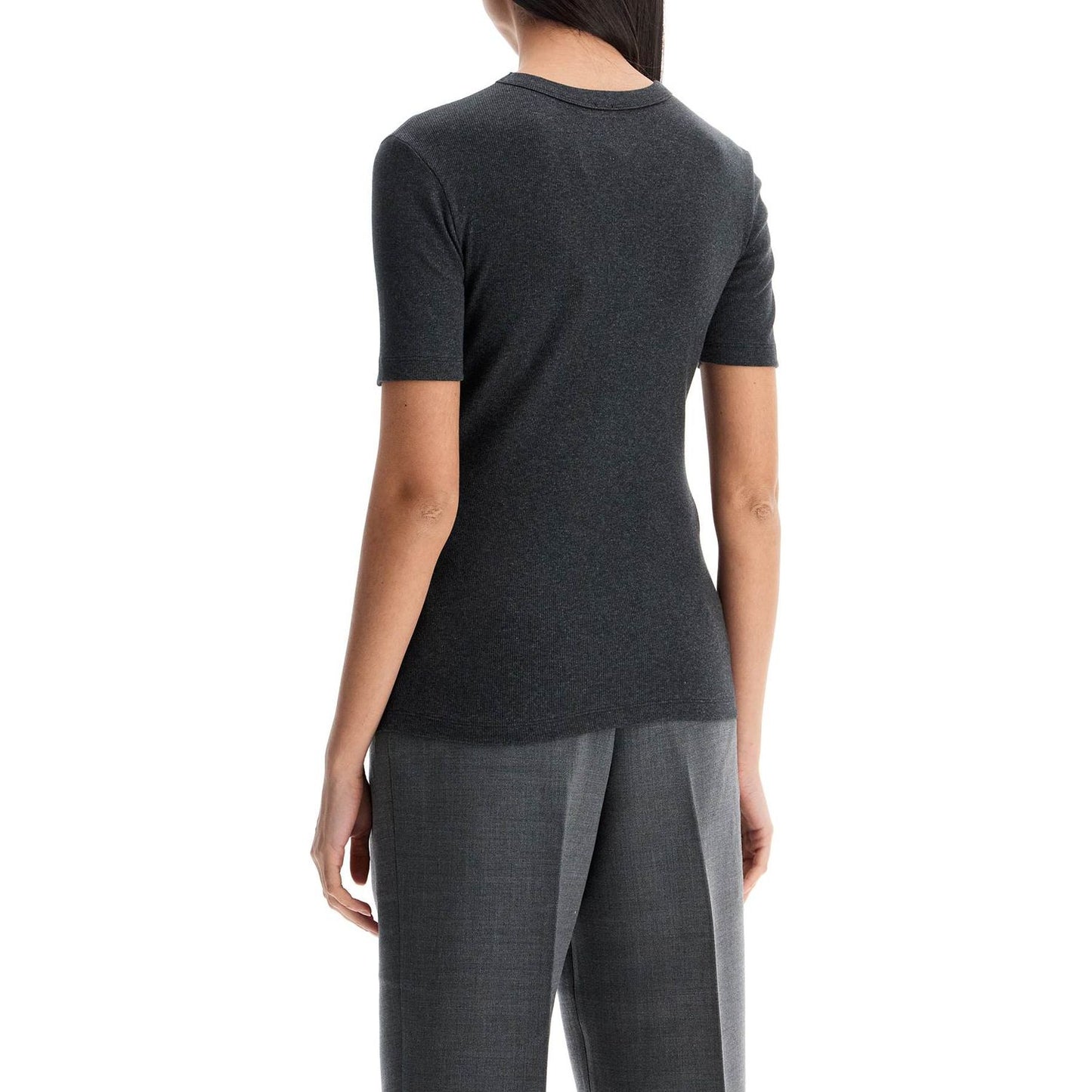 Toteme organic cotton ribbed sweater in charcoal melange with wide neckline Topwear Toteme