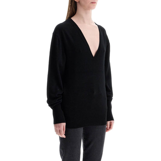 Toteme rws wool black sweater with deep v-neck Knitwear Toteme