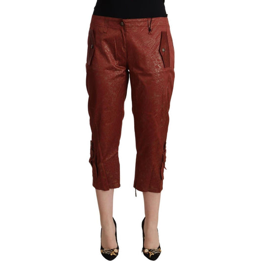 Just Cavalli Brown Lurex Mid Waist Cotton Cropped Capri Pants 1728,67345645728,Brown,Clothing,Cropped Pants - Pants - Clothing,IT40|S,IT42|M,IT44|L,IT50|3XL,Jeans & Pants - Women - Clothing,Just Cavalli,Material: 91% Cotton 9% Elastane,New with tags,Pants