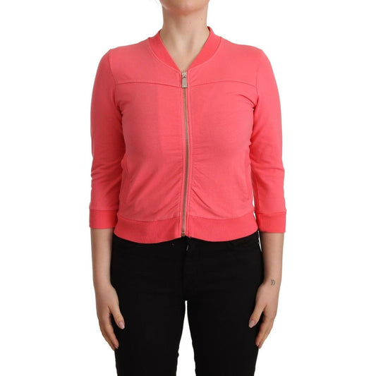 Blumarine Pink 3/4 Sleeve Zip Embellished Sweater 1728,67345645728,Blumarine,Clothing,IT40|S,Material: 100% Cotton,New with tags,Pink,Sweaters - Clothing,Sweaters - Women - Clothing,Sweatshirts - Sweaters - Clothing,Women,Women - Clothing