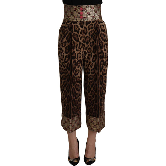 Dolce & Gabbana Brown Leopard Gold Jacquard High Waist Pants 1% Nylon,1728,2% Elastane,2% PL,24% Polyester,3% Silk,67345645728,Brown,Clothing,Cropped Pants - Pants - Clothing,Dolce & Gabbana,IT36 | XS,IT38|XS,IT40|S,IT44|L,IT46|XL,Jeans & Pants - Women -