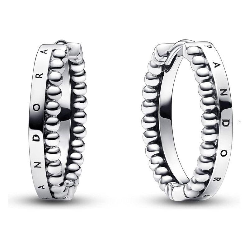 PANDORA JEWELS Mod. SIGNATURE LOGO & BEADS HOOP DESIGNER FASHION JEWELLERY PANDORA