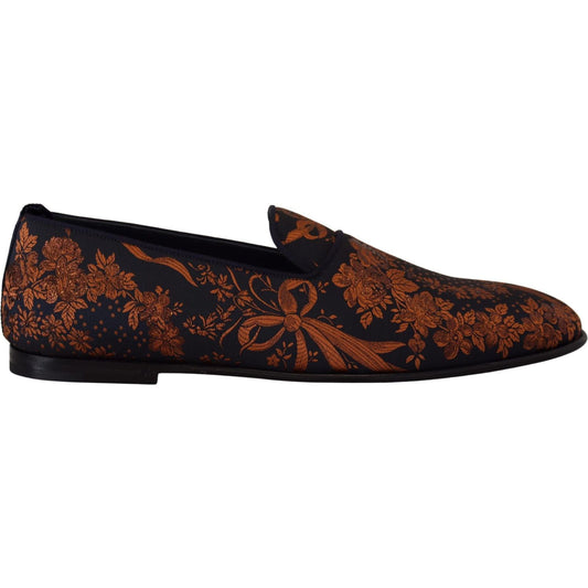Dolce & Gabbana Blue Rust Floral Slippers Loafers Shoes 10% ME,1728,3% VI,67345645728,80% PL,Blue,Dolce & Gabbana,EU39/US6,EU40/US7,Flats - Shoes,Loafers - Men - Shoes,Loafers - Shoes,Material: 7% Cotton,Men,Men - Shoes,New with tags,Shoes,Slip-On Loafers