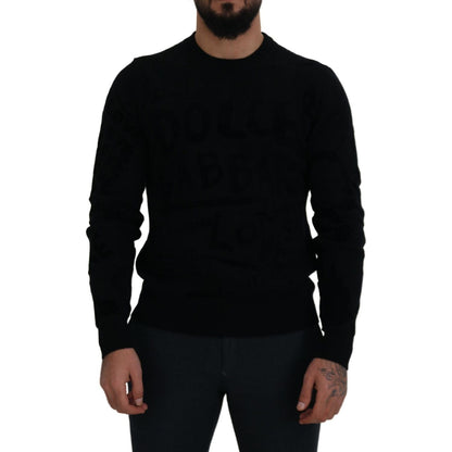 Dolce & Gabbana Black Wool Logo Pattern Crewneck Pullover Sweater Dolce & Gabbana