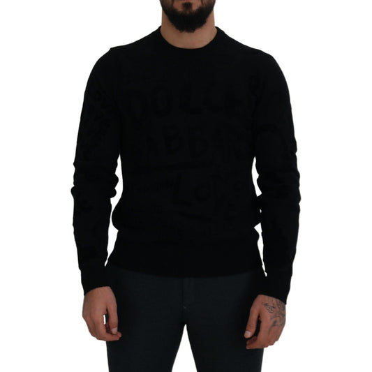 Dolce & Gabbana Black Wool Logo Pattern Crewneck Pullover Sweater Dolce & Gabbana