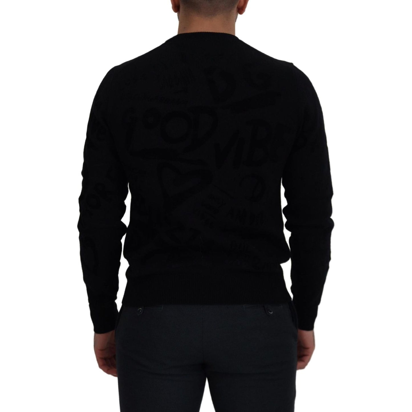 Dolce & Gabbana Black Wool Logo Pattern Crewneck Pullover Sweater Dolce & Gabbana