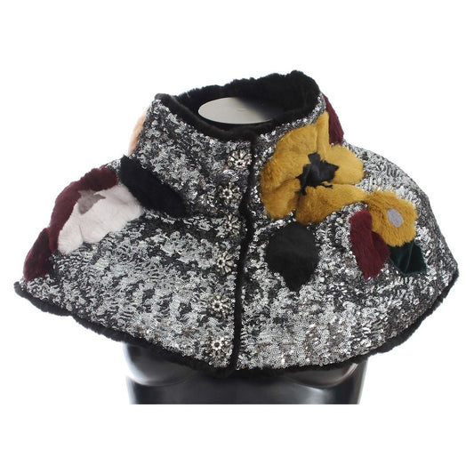 Dolce & Gabbana Elegant Floral Sequined Fur Scarf Dolce & Gabbana