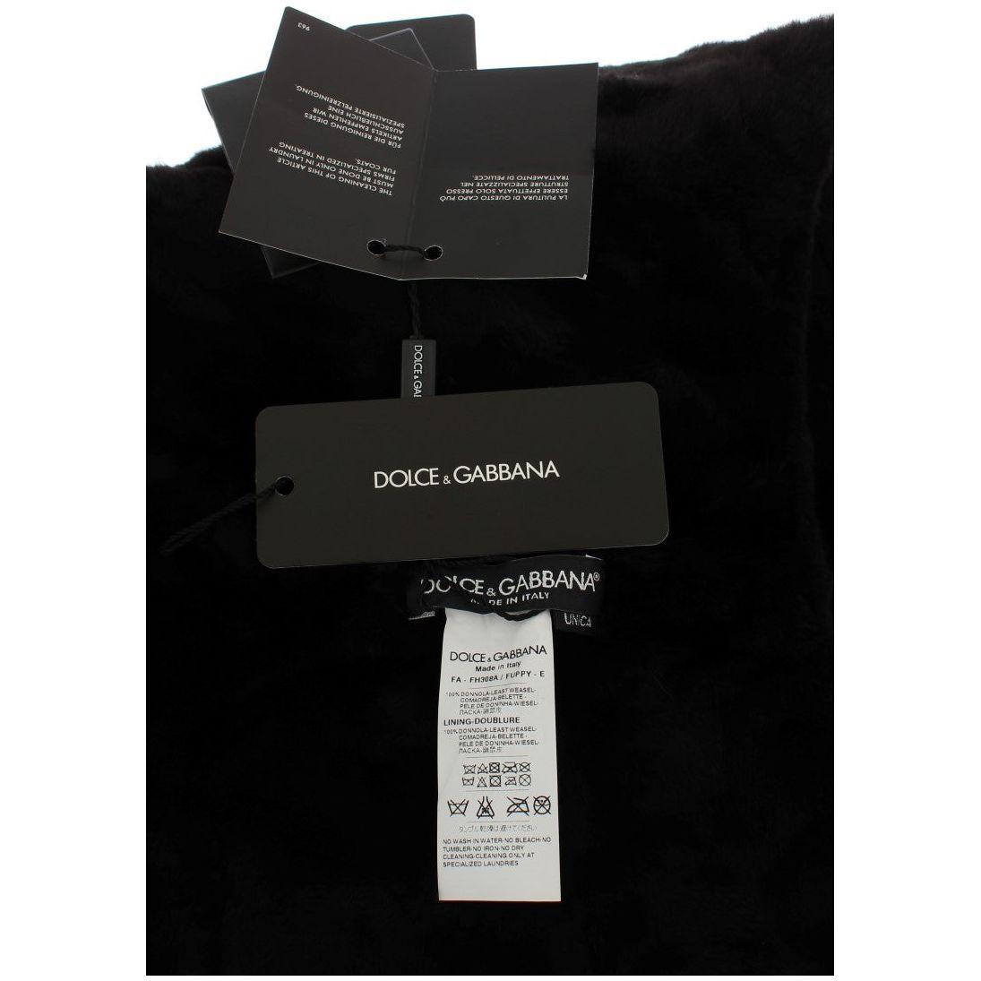 Dolce & Gabbana Chic Black Weasel Fur Hooded Scarf Wrap Hood Scarf Dolce & Gabbana