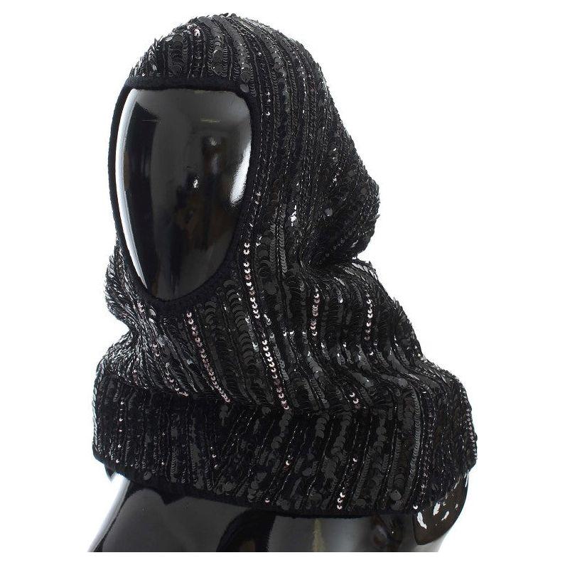 Dolce & Gabbana Black Knitted Sequin Hood Scarf Hat 1728,20% Glass,30% Plastic,5% Rayon,67345645728,Accessories,Black,Dolce & Gabbana,Hats - Accessories,Hats - Women - Accessories,Material: 45% Wool,New with tags,Scarves - Accessories,Scarves - Women - Ac