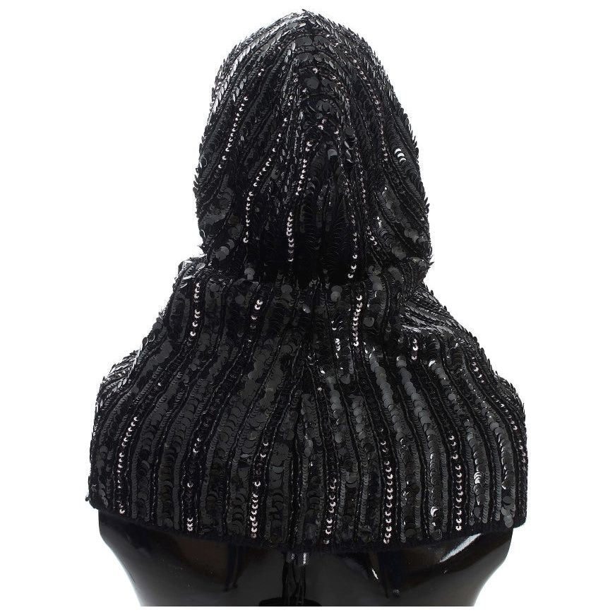 Dolce & Gabbana Black Knitted Sequin Hood Scarf Hat 1728,20% Glass,30% Plastic,5% Rayon,67345645728,Accessories,Black,Dolce & Gabbana,Hats - Accessories,Hats - Women - Accessories,Material: 45% Wool,New with tags,Scarves - Accessories,Scarves - Women - Ac