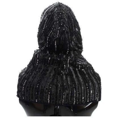 Dolce & Gabbana Black Knitted Sequin Hood Scarf Hat 1728,20% Glass,30% Plastic,5% Rayon,67345645728,Accessories,Black,Dolce & Gabbana,Hats - Accessories,Hats - Women - Accessories,Material: 45% Wool,New with tags,Scarves - Accessories,Scarves - Women - Ac
