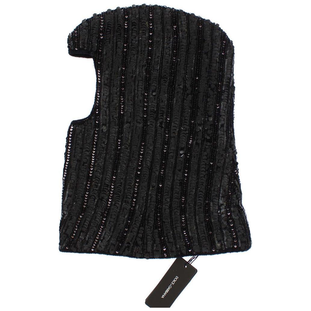 Dolce & Gabbana Black Knitted Sequin Hood Scarf Hat 1728,20% Glass,30% Plastic,5% Rayon,67345645728,Accessories,Black,Dolce & Gabbana,Hats - Accessories,Hats - Women - Accessories,Material: 45% Wool,New with tags,Scarves - Accessories,Scarves - Women - Ac