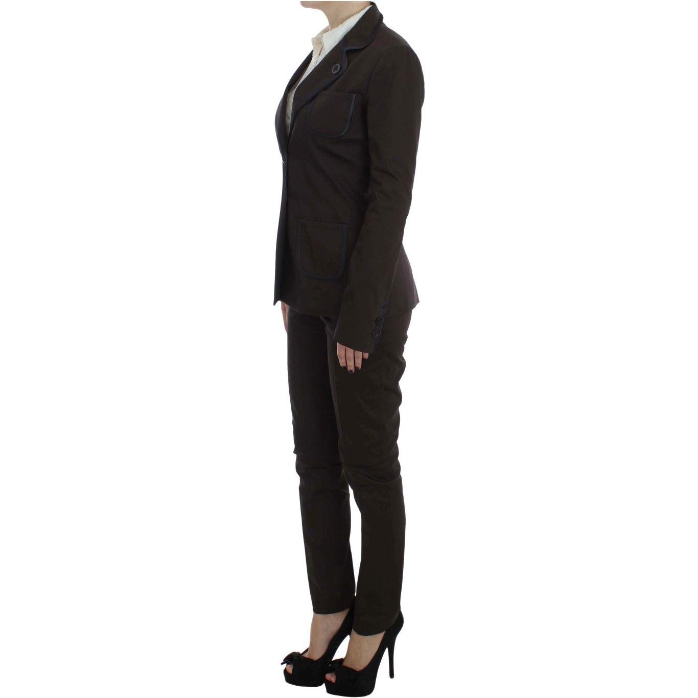 Exte Chic Brown Cotton-Elastane Suit Set Suit Exte