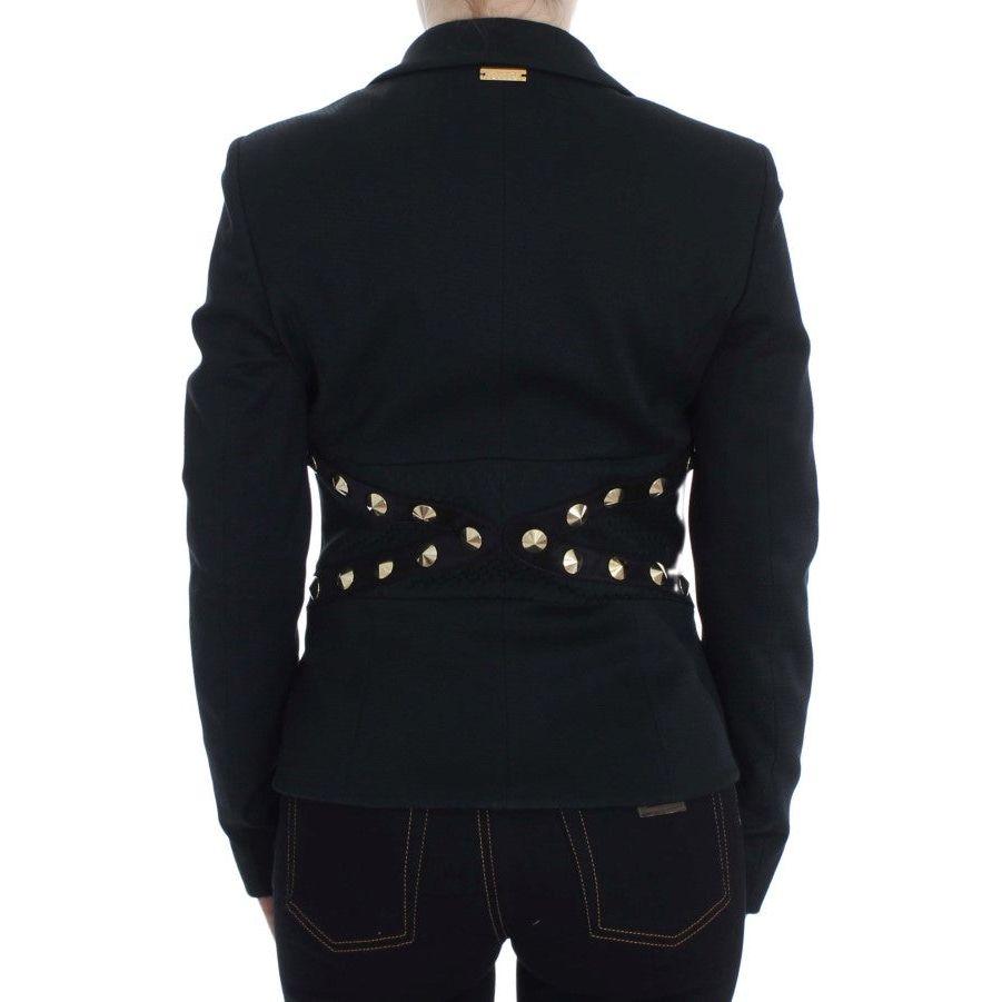 Exte Chic Black Stretch Blazer with Gold Button Detail Blazer Jacket Exte