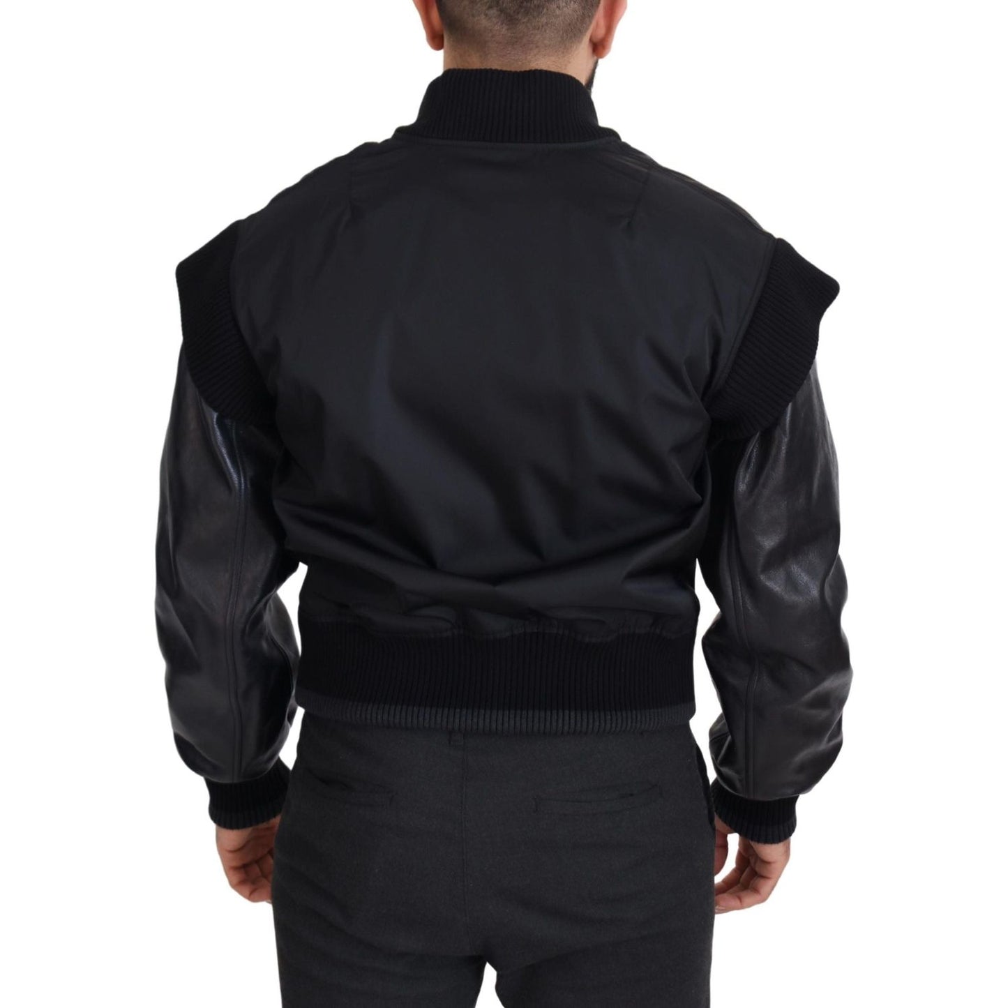 Dolce & Gabbana Black Nylon Crystals Coat Buttons Jacket 10% Leather,1728,67345645728,Black,Bombers - Jackets & Coats - Clothing,Clothing,Dolce & Gabbana,IT46 | S,Jackets & Coats - Clothing,Jackets - Men - Clothing,Material: 90% Nylon,Men,Men - Clothing,N