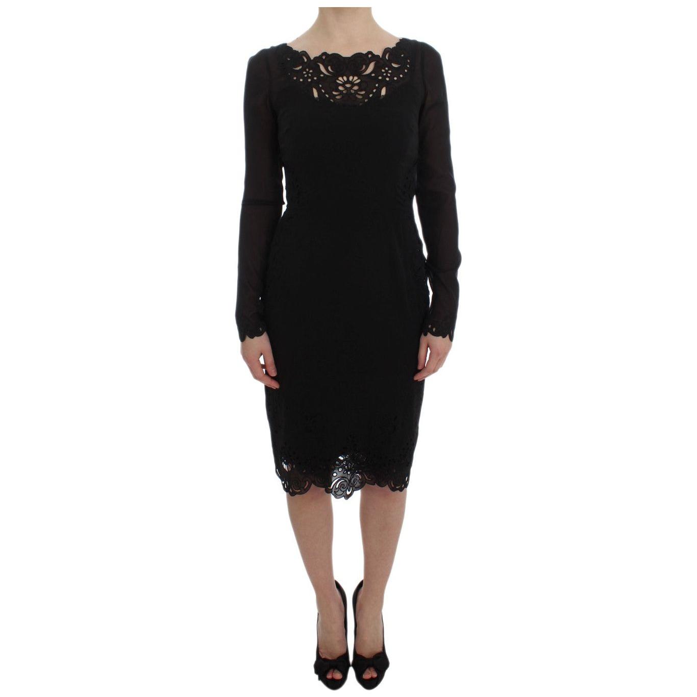 Dolce & Gabbana Black Silk Stretch Sheath Dress 10% Viscose,1728,67345645728,78% Silk,Black,Clothing,Dolce & Gabbana,Dresses - Clothing,Dresses - Women - Clothing,IT36 | XS,Longsleeve - Dresses - Clothing,Material: 12% Elastane,Midi - Dresses - Clothing,N