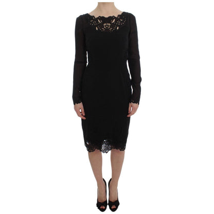 Dolce & Gabbana Black Silk Stretch Sheath Dress 10% Viscose,1728,67345645728,78% Silk,Black,Clothing,Dolce & Gabbana,Dresses - Clothing,Dresses - Women - Clothing,IT36 | XS,Longsleeve - Dresses - Clothing,Material: 12% Elastane,Midi - Dresses - Clothing,N