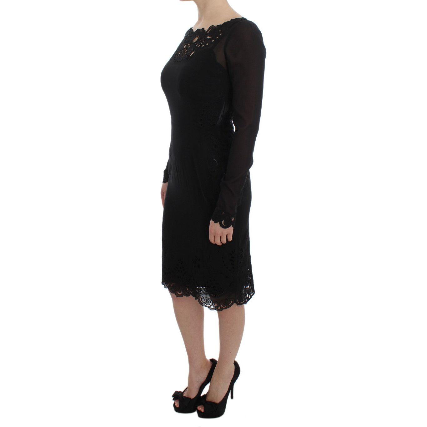 Dolce & Gabbana Black Silk Stretch Sheath Dress 10% Viscose,1728,67345645728,78% Silk,Black,Clothing,Dolce & Gabbana,Dresses - Clothing,Dresses - Women - Clothing,IT36 | XS,Longsleeve - Dresses - Clothing,Material: 12% Elastane,Midi - Dresses - Clothing,N