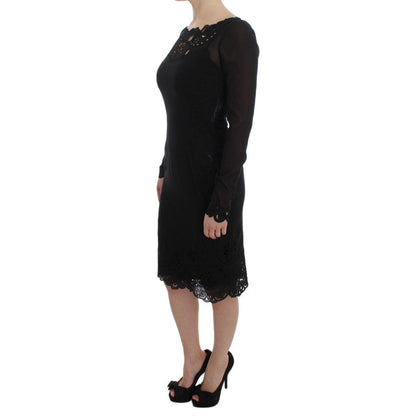 Dolce & Gabbana Black Silk Stretch Sheath Dress 10% Viscose,1728,67345645728,78% Silk,Black,Clothing,Dolce & Gabbana,Dresses - Clothing,Dresses - Women - Clothing,IT36 | XS,Longsleeve - Dresses - Clothing,Material: 12% Elastane,Midi - Dresses - Clothing,N