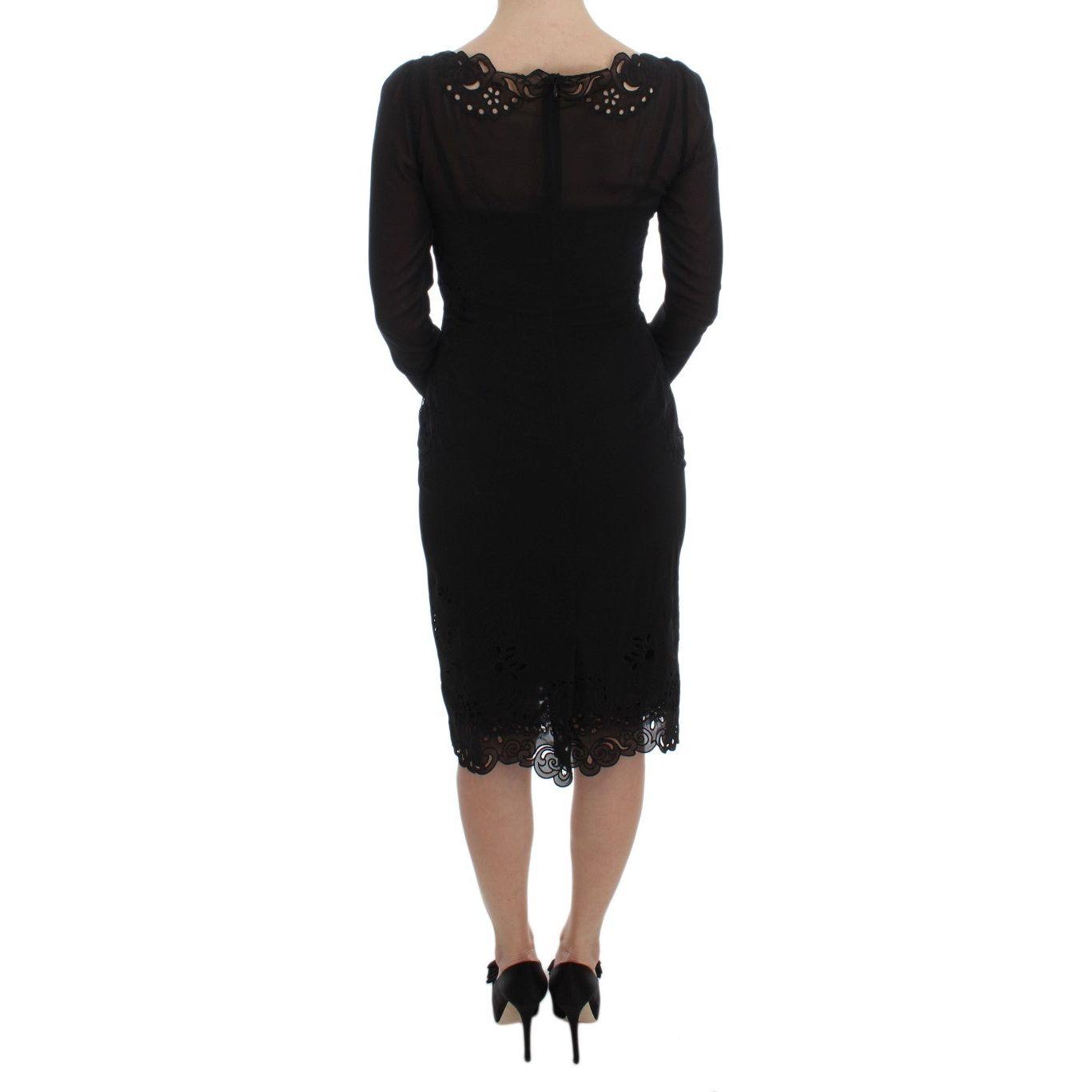 Dolce & Gabbana Black Silk Stretch Sheath Dress 10% Viscose,1728,67345645728,78% Silk,Black,Clothing,Dolce & Gabbana,Dresses - Clothing,Dresses - Women - Clothing,IT36 | XS,Longsleeve - Dresses - Clothing,Material: 12% Elastane,Midi - Dresses - Clothing,N