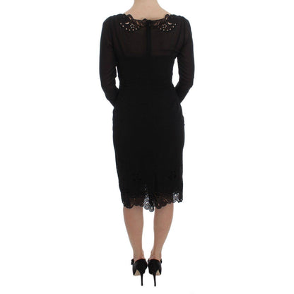 Dolce & Gabbana Black Silk Stretch Sheath Dress 10% Viscose,1728,67345645728,78% Silk,Black,Clothing,Dolce & Gabbana,Dresses - Clothing,Dresses - Women - Clothing,IT36 | XS,Longsleeve - Dresses - Clothing,Material: 12% Elastane,Midi - Dresses - Clothing,N