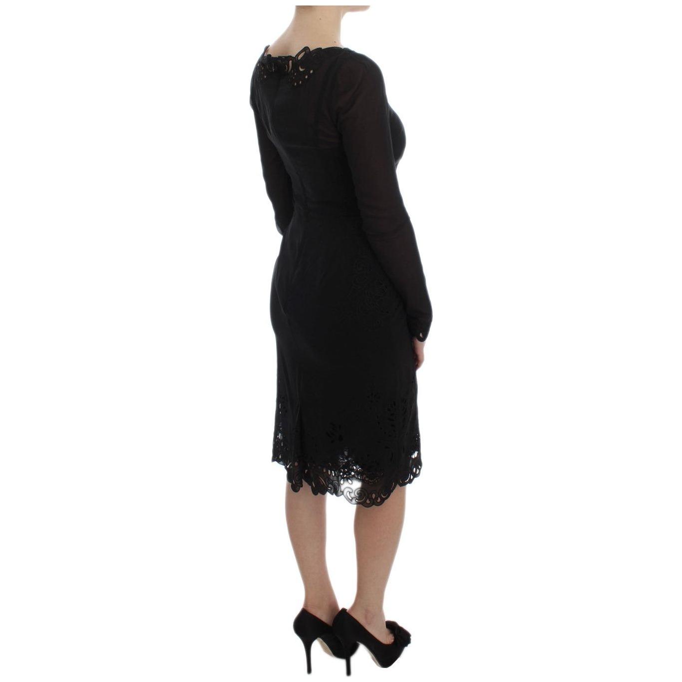 Dolce & Gabbana Black Silk Stretch Sheath Dress 10% Viscose,1728,67345645728,78% Silk,Black,Clothing,Dolce & Gabbana,Dresses - Clothing,Dresses - Women - Clothing,IT36 | XS,Longsleeve - Dresses - Clothing,Material: 12% Elastane,Midi - Dresses - Clothing,N