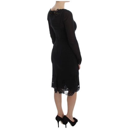 Dolce & Gabbana Black Silk Stretch Sheath Dress 10% Viscose,1728,67345645728,78% Silk,Black,Clothing,Dolce & Gabbana,Dresses - Clothing,Dresses - Women - Clothing,IT36 | XS,Longsleeve - Dresses - Clothing,Material: 12% Elastane,Midi - Dresses - Clothing,N