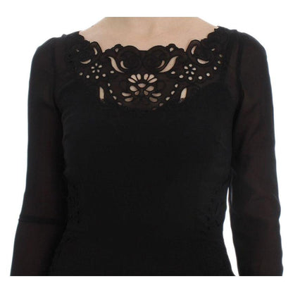 Dolce & Gabbana Black Silk Stretch Sheath Dress 10% Viscose,1728,67345645728,78% Silk,Black,Clothing,Dolce & Gabbana,Dresses - Clothing,Dresses - Women - Clothing,IT36 | XS,Longsleeve - Dresses - Clothing,Material: 12% Elastane,Midi - Dresses - Clothing,N