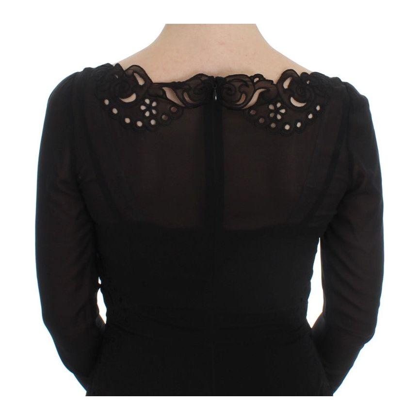 Dolce & Gabbana Black Silk Stretch Sheath Dress 10% Viscose,1728,67345645728,78% Silk,Black,Clothing,Dolce & Gabbana,Dresses - Clothing,Dresses - Women - Clothing,IT36 | XS,Longsleeve - Dresses - Clothing,Material: 12% Elastane,Midi - Dresses - Clothing,N