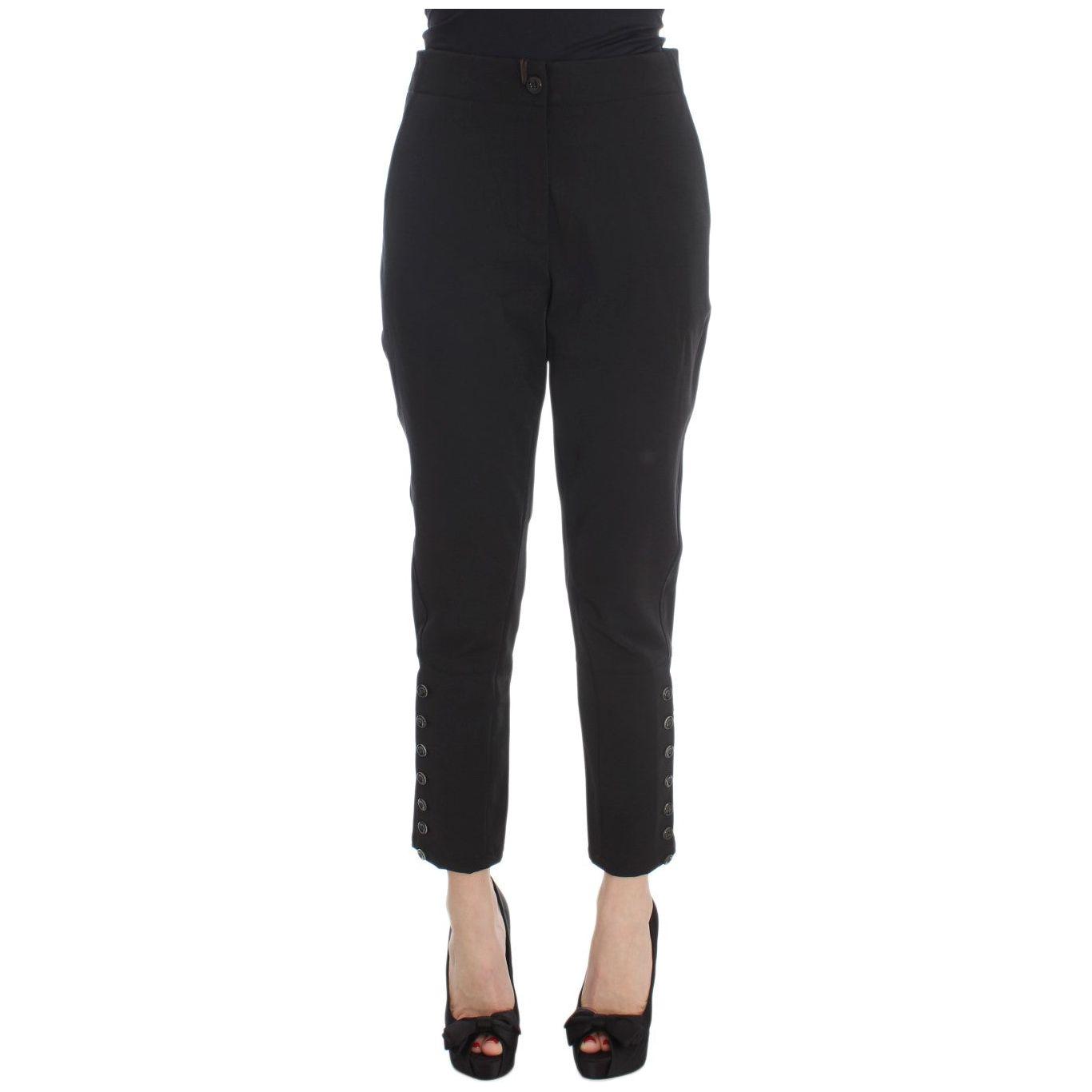 Ermanno Scervino Black Cotton Blend Capri Cropped Pants 1728,67345645728,Black,Clothing,Cropped Pants - Pants - Clothing,Ermanno Scervino,IT40|S,Jeans & Pants - Women - Clothing,Material: Cotton Blend,New with tags,Pants - Clothing,Women,Women - Clothing