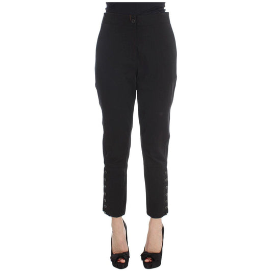 Ermanno Scervino Black Cotton Blend Capri Cropped Pants 1728,67345645728,Black,Clothing,Cropped Pants - Pants - Clothing,Ermanno Scervino,IT40|S,Jeans & Pants - Women - Clothing,Material: Cotton Blend,New with tags,Pants - Clothing,Women,Women - Clothing