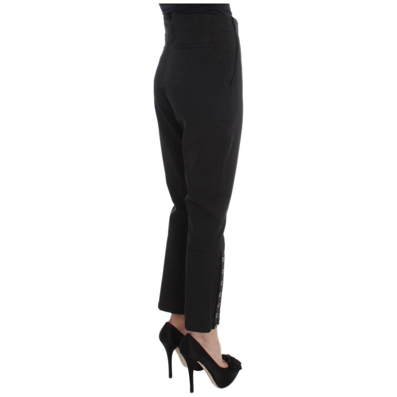 Ermanno Scervino Black Cotton Blend Capri Cropped Pants 1728,67345645728,Black,Clothing,Cropped Pants - Pants - Clothing,Ermanno Scervino,IT40|S,Jeans & Pants - Women - Clothing,Material: Cotton Blend,New with tags,Pants - Clothing,Women,Women - Clothing