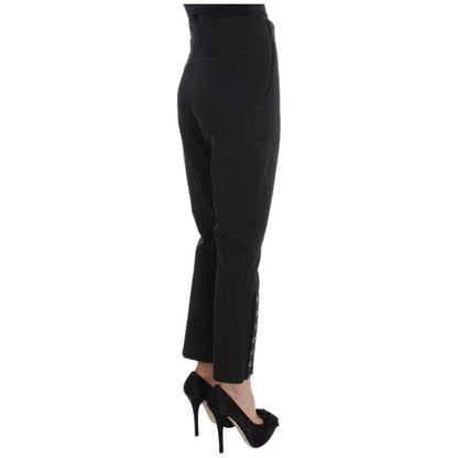 Ermanno Scervino Black Cotton Blend Capri Cropped Pants 1728,67345645728,Black,Clothing,Cropped Pants - Pants - Clothing,Ermanno Scervino,IT40|S,Jeans & Pants - Women - Clothing,Material: Cotton Blend,New with tags,Pants - Clothing,Women,Women - Clothing