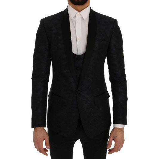 Dolce & Gabbana Elegant Blue & Black Slim Fit Suit Ensemble Dolce & Gabbana