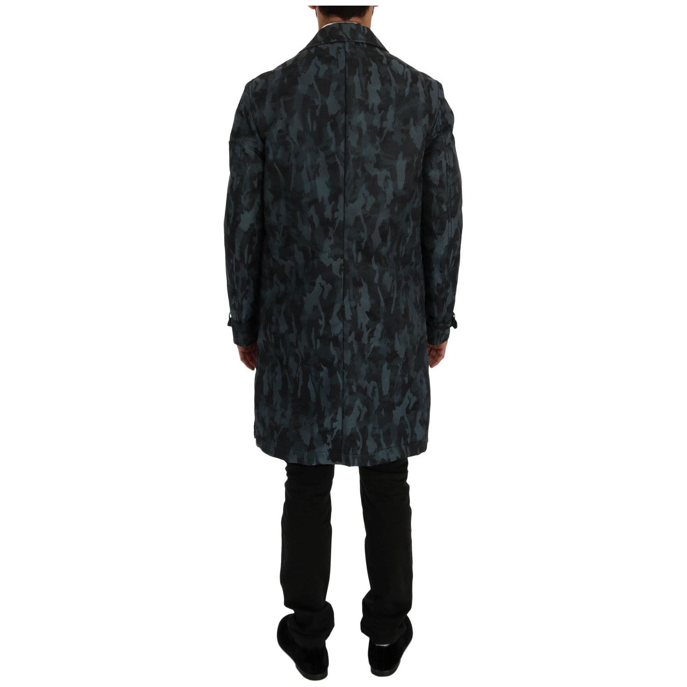 Dolce & Gabbana Blue Camouflage Trench Coat Elegance Coats & Jackets Dolce & Gabbana