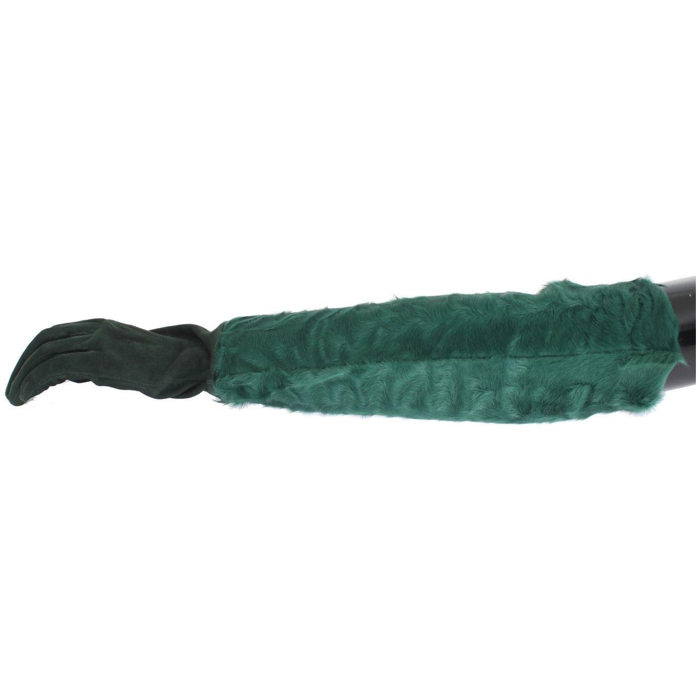 Dolce & Gabbana Green Leather Xiangao Fur Elbow Gloves