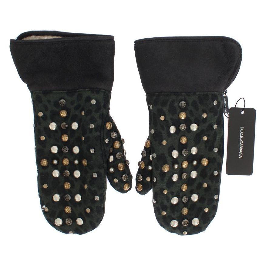 Dolce & Gabbana Elegant Studded Gray Wool Shearling Gloves Dolce & Gabbana