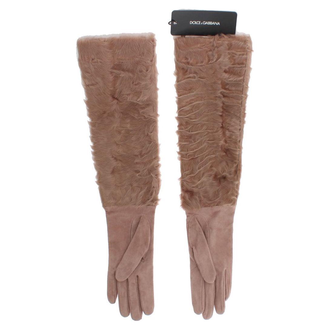 Dolce & Gabbana Elegant Beige Suede Elbow-Length Gloves Dolce & Gabbana