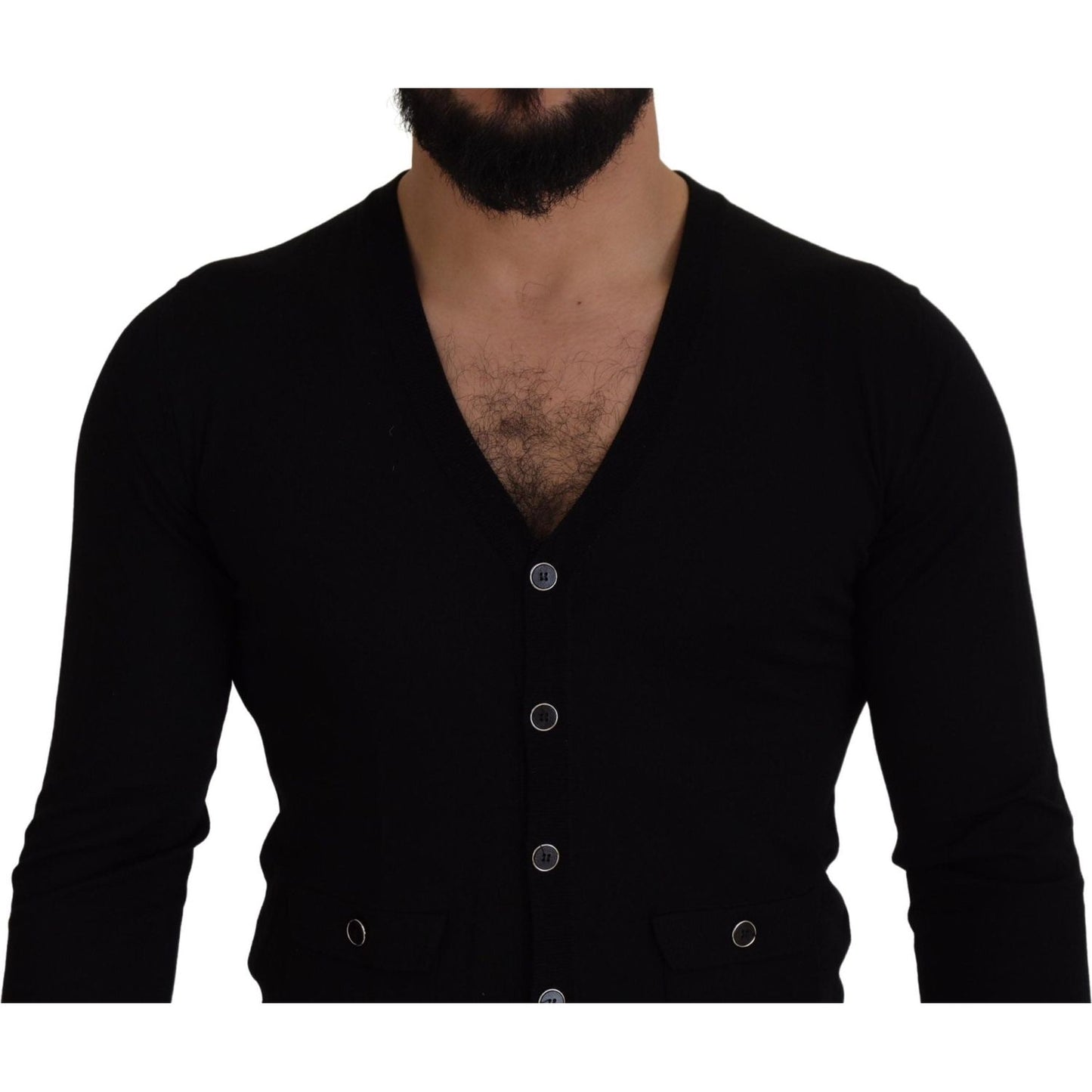 Dolce & Gabbana Elegant Wool Buttoned Black Cardigan Dolce & Gabbana