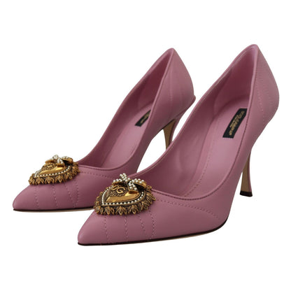 Dolce & Gabbana Pink Leather Heart DEVOTION Heels Pumps Shoes