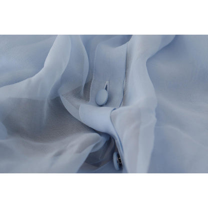 Dolce & Gabbana Light Blue Silk Ascot Collar Long Sleeves Top