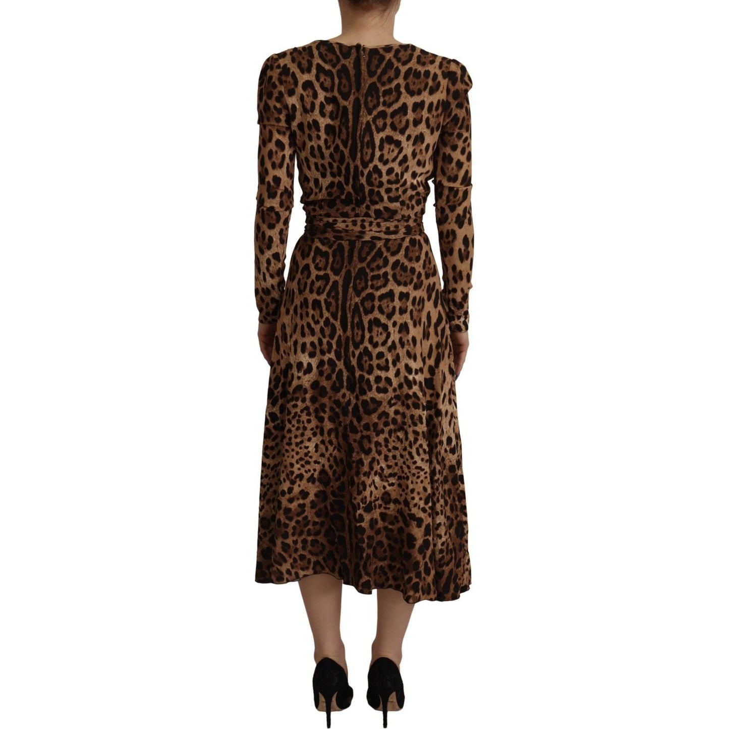 Dolce & Gabbana Brown Leopard Wrap A-line Maxi Viscose Dress 1728,5% Elastane,67345645728,Brown,Clothing,Dolce & Gabbana,Dresses - Clothing,Dresses - Women - Clothing,IT36|XXS,Longsleeve - Dresses - Clothing,Material: 95% Viscose,Midi - Dresses - Clothing