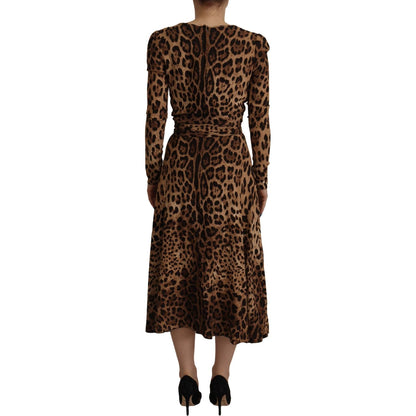 Dolce & Gabbana Brown Leopard Wrap A-line Maxi Viscose Dress 1728,5% Elastane,67345645728,Brown,Clothing,Dolce & Gabbana,Dresses - Clothing,Dresses - Women - Clothing,IT36|XXS,Longsleeve - Dresses - Clothing,Material: 95% Viscose,Midi - Dresses - Clothing